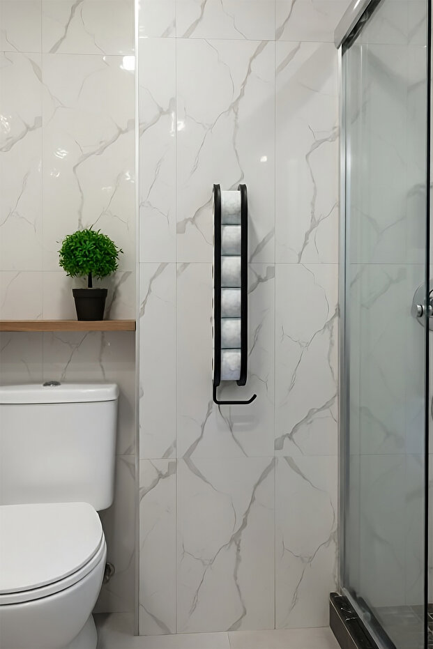 Modern Tuvalet Kağıtlığı, Mat Siyah WC Kağıtlık, Yapışkanlı ve Vidalı Metal Tuvalet Kağıdı Askısı - 3