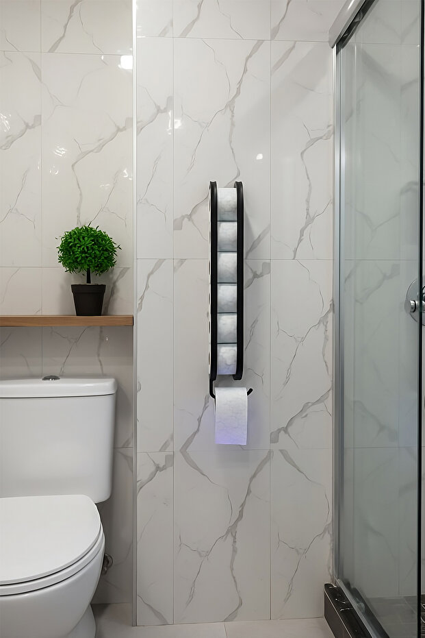 Modern Tuvalet Kağıtlığı, Mat Siyah WC Kağıtlık, Yapışkanlı ve Vidalı Metal Tuvalet Kağıdı Askısı - 4
