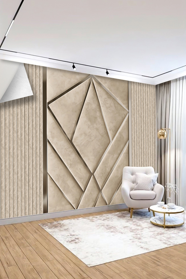 Geometrik Panel Görünümlü Tekstil Duvar Kağıdı - 3