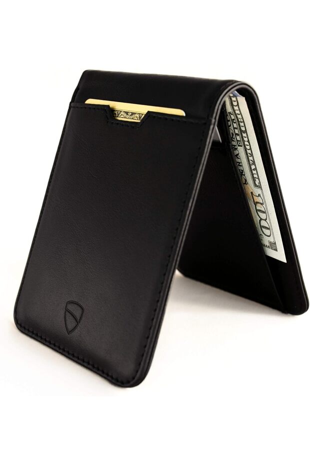 MANHATTAN Slim RFID Blocking Bifold Leather Wallet for Men - Minimalist Front Pocket Card