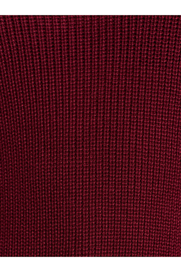 10804 Kayık Yaka Basic Triko Kazak-Bordo - 4