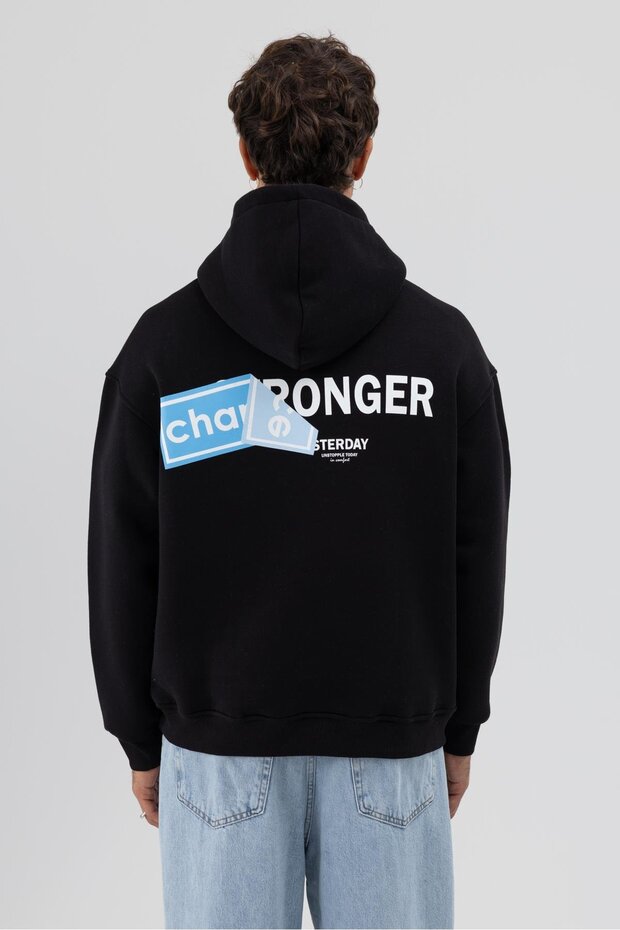 Oversize Arka Baskılı Sweatshirt Siyah - 4