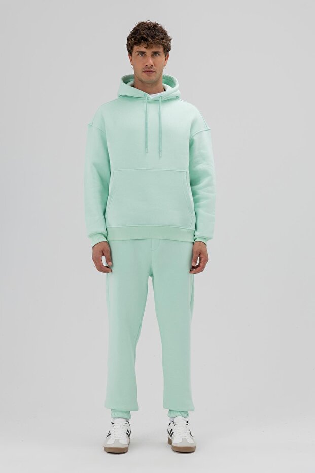 Basic Oversize Kapüşonlu Sweatshirt Mint - 1