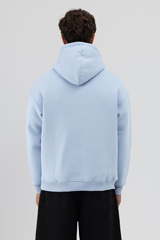 Basic Oversize Kapüşonlu Sweatshirt Bebe Mavi - 6