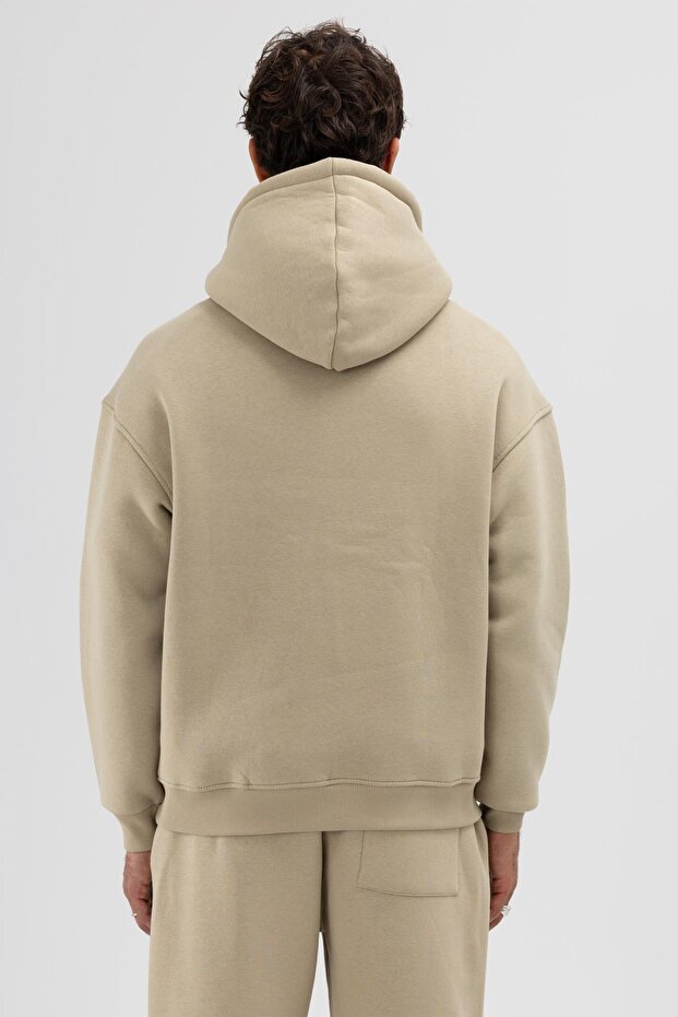 Basic Oversize Kapüşonlu Sweatshirt Haki - 4