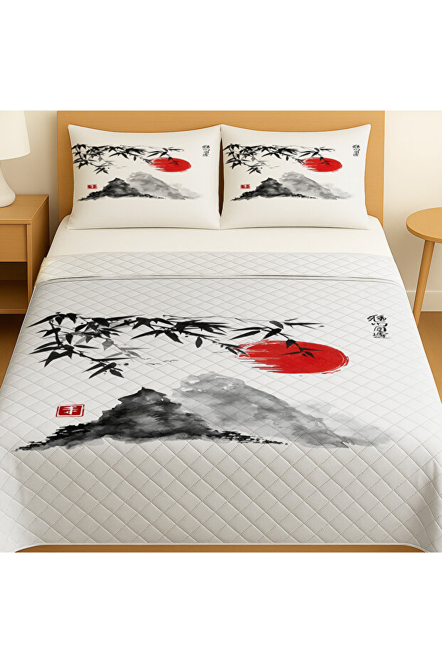 Japanese Mountains Landscape Pattern Double Pique Set Bedspread - 1