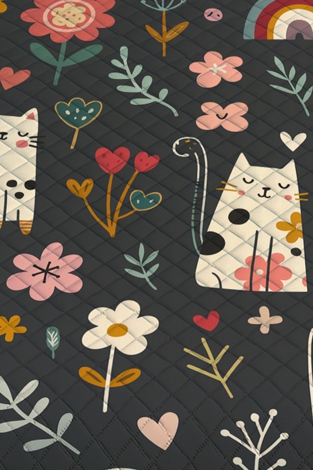 Mystical Cat Patterned Double Pique Set Bedspread - 2