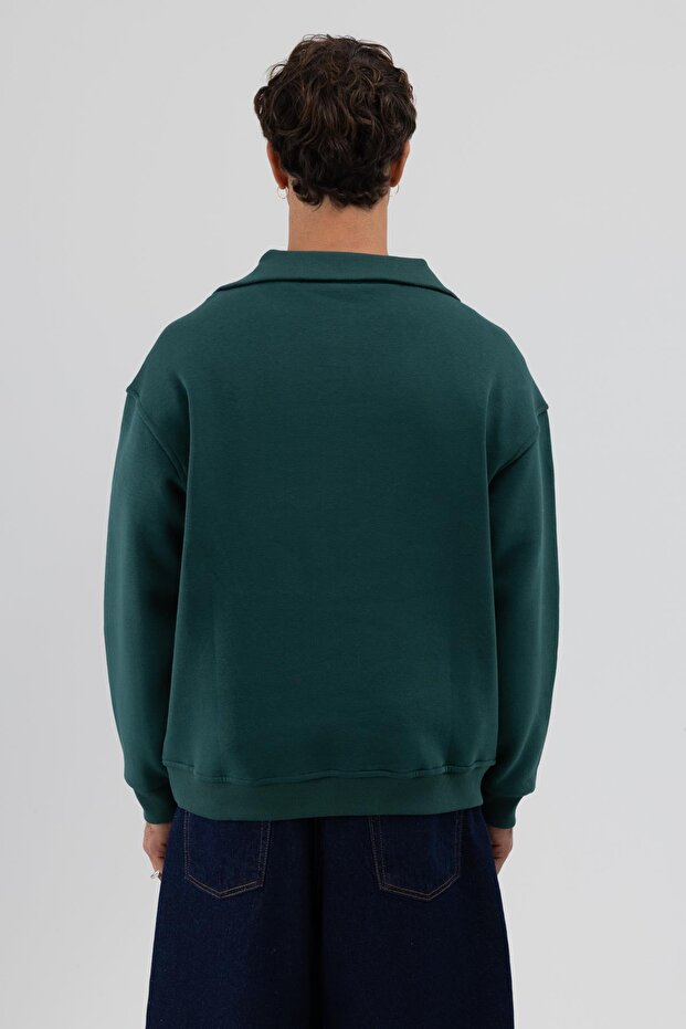 Basic Fermuarlı Dik Yaka Sweatshirt Nefti - 3