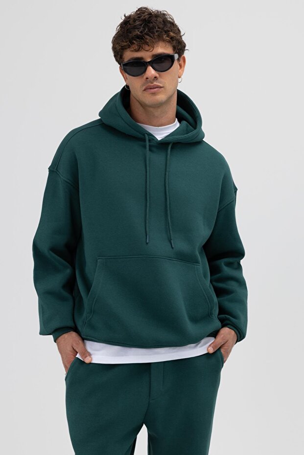 Basic Oversize Kapüşonlu Sweatshirt Nefti - 7