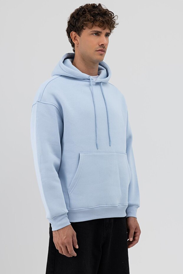 Basic Oversize Kapüşonlu Sweatshirt Bebe Mavi - 4