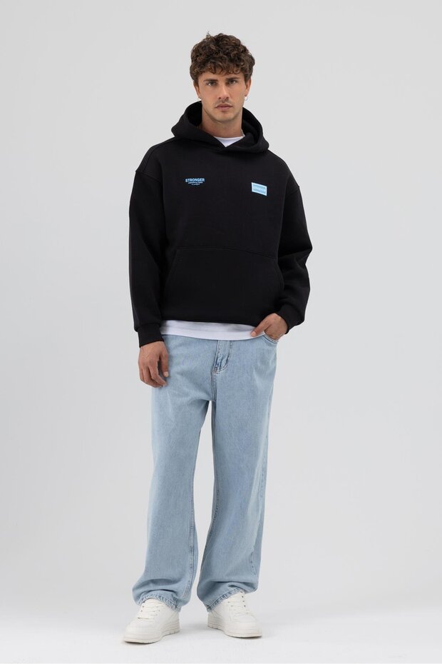 Oversize Arka Baskılı Sweatshirt Siyah - 5