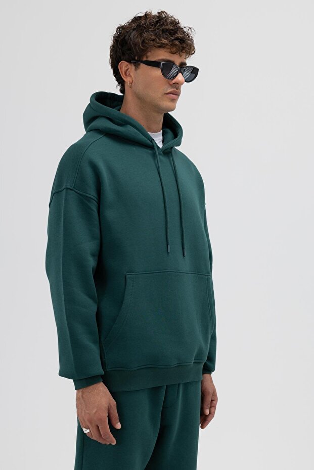 Basic Oversize Kapüşonlu Sweatshirt Nefti - 3