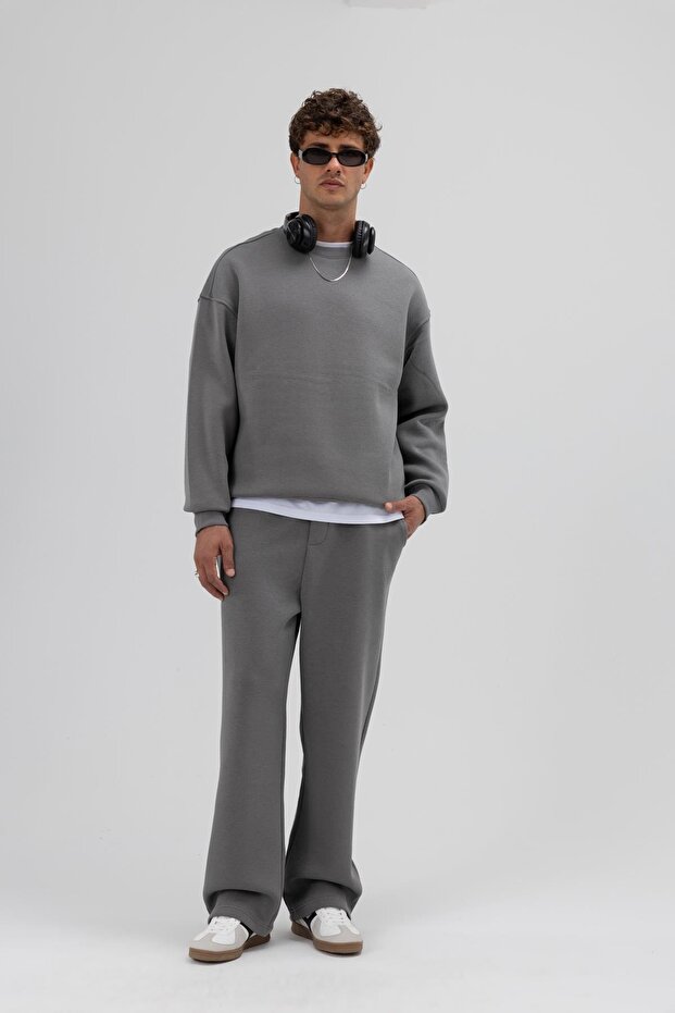 Basic Crew Neck Oversize Sweatshirt Smoked