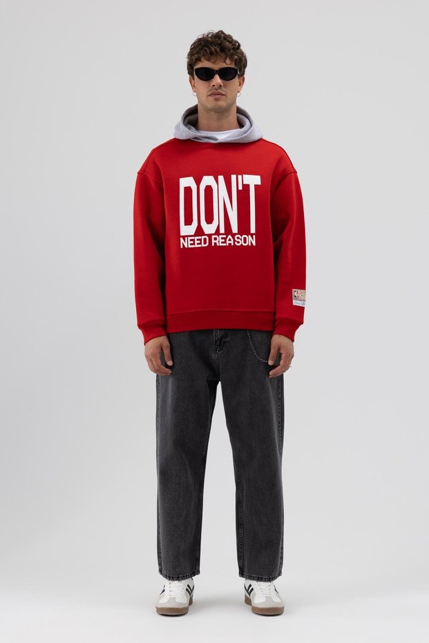 Double Color Printed Oversize Sweatshirt Red