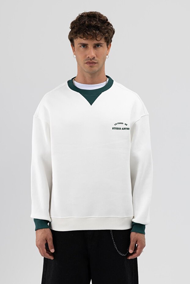Oversize Crew Neck Printed Sweatshirt Ecru