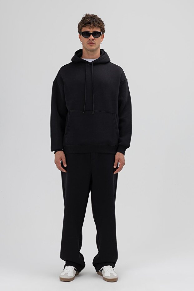 Basic Oversize Kapüşonlu Sweatshirt Siyah - 2