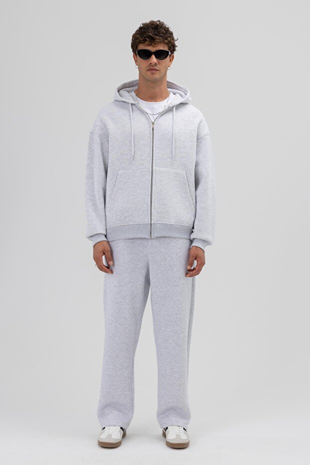 Basic Fermuarlı Oversize Kapüşonlu Sweatshirt Karmelanj - 1