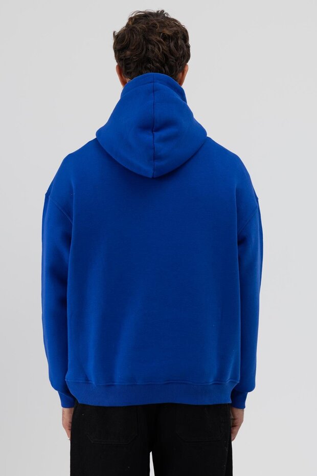 Basic Oversize Kapüşonlu Sweatshirt Saks - 6