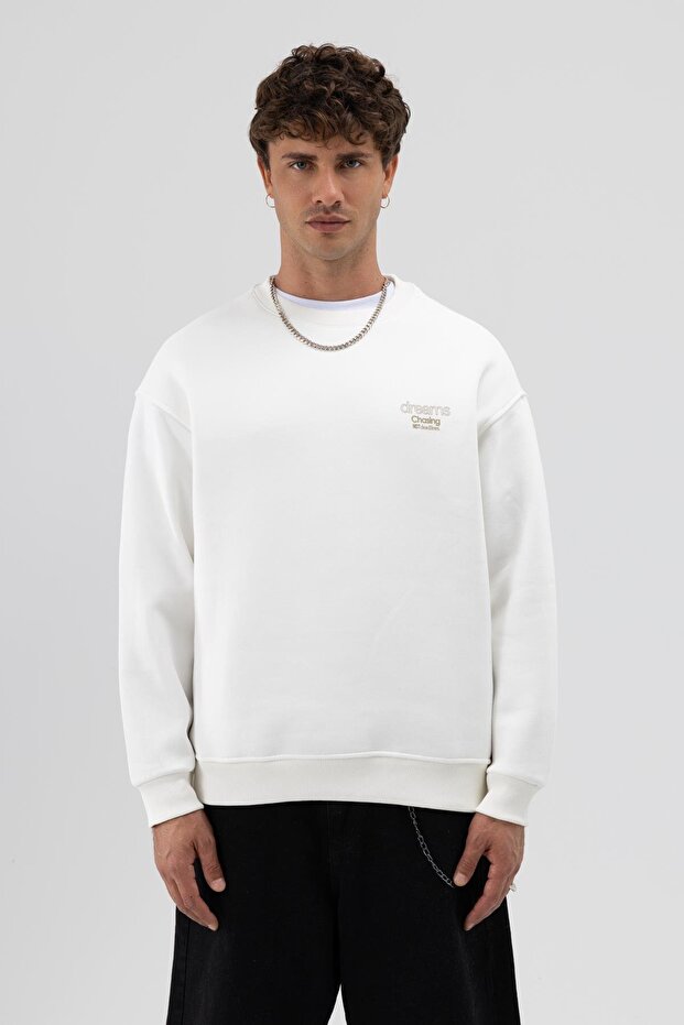 Oversize Crew Neck Printed Sweatshirt Ecru