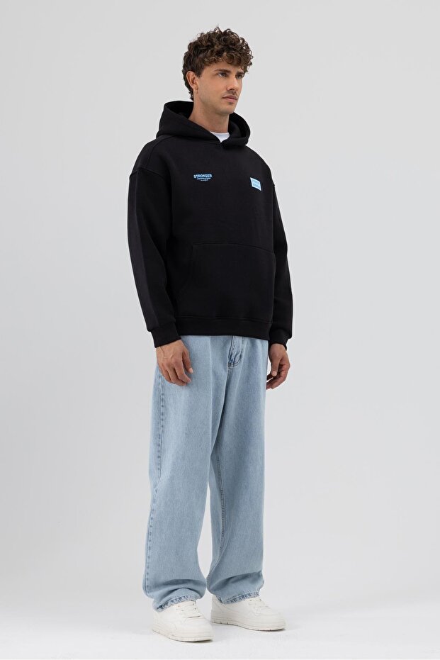 Oversize Arka Baskılı Sweatshirt Siyah - 2