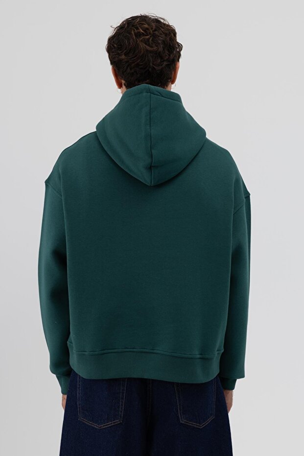 Basic Kapüşonlu Boxy Fit Sweatshirt Nefti - 6