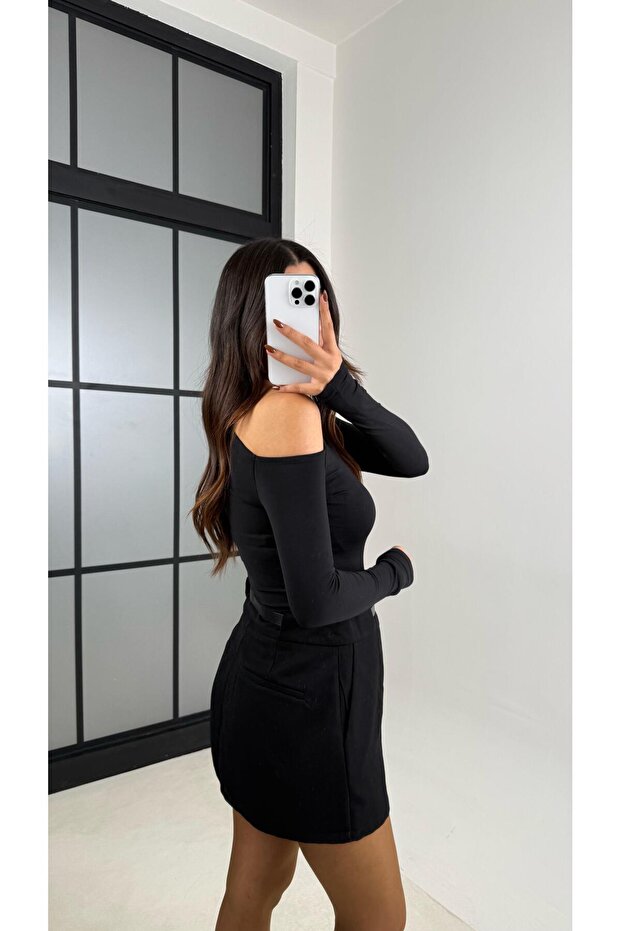 Siyah Kemerli Şort Etek GAUS-00184 - 3