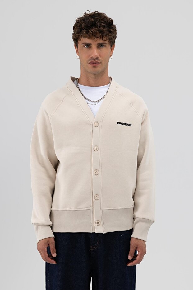 Oversize Düğmeli Sweatshirt Taş - 3