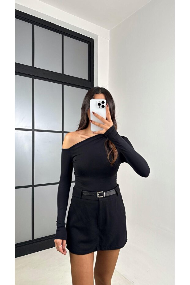 Siyah Kemerli Şort Etek GAUS-00184 - 2