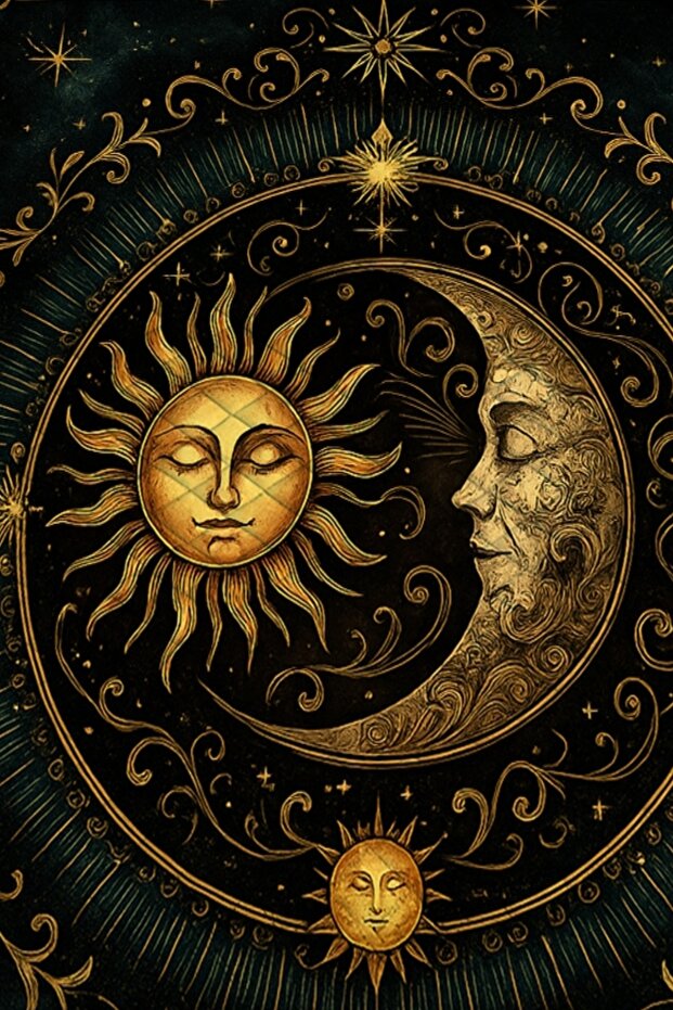 Moon Sun Astronomy Patterned Double Pike Set Bedspread - 2