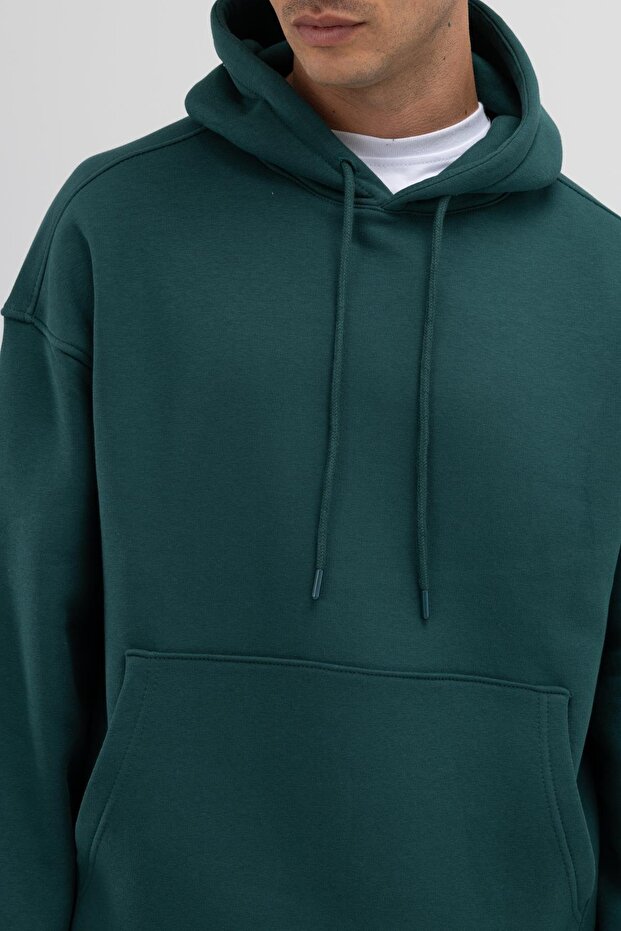 Basic Oversize Kapüşonlu Sweatshirt Nefti - 5