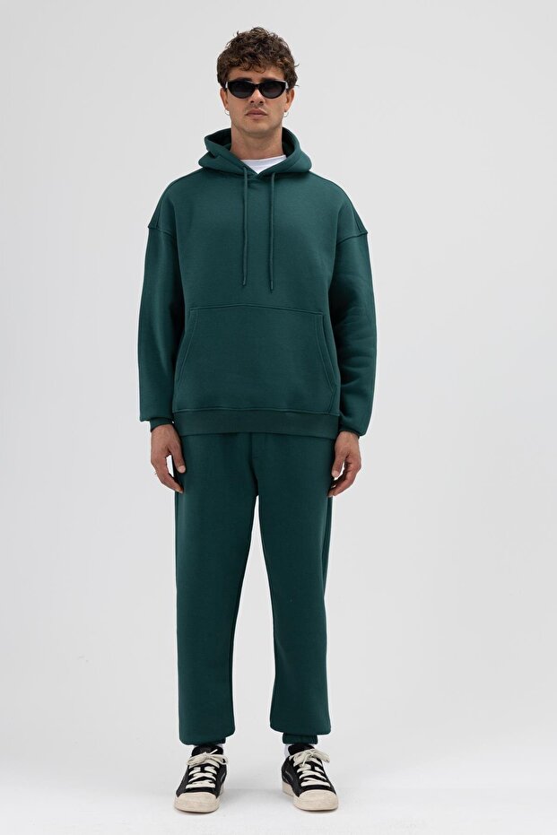 Basic Oversize Kapüşonlu Sweatshirt Nefti - 1
