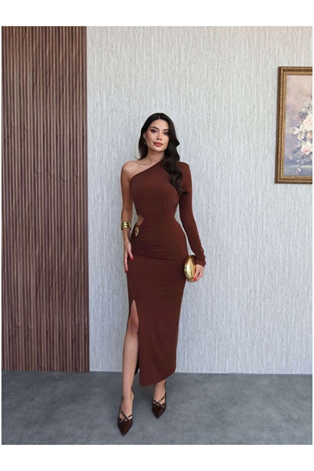 Bel Aksesuar Tek Kol Elbise - 4