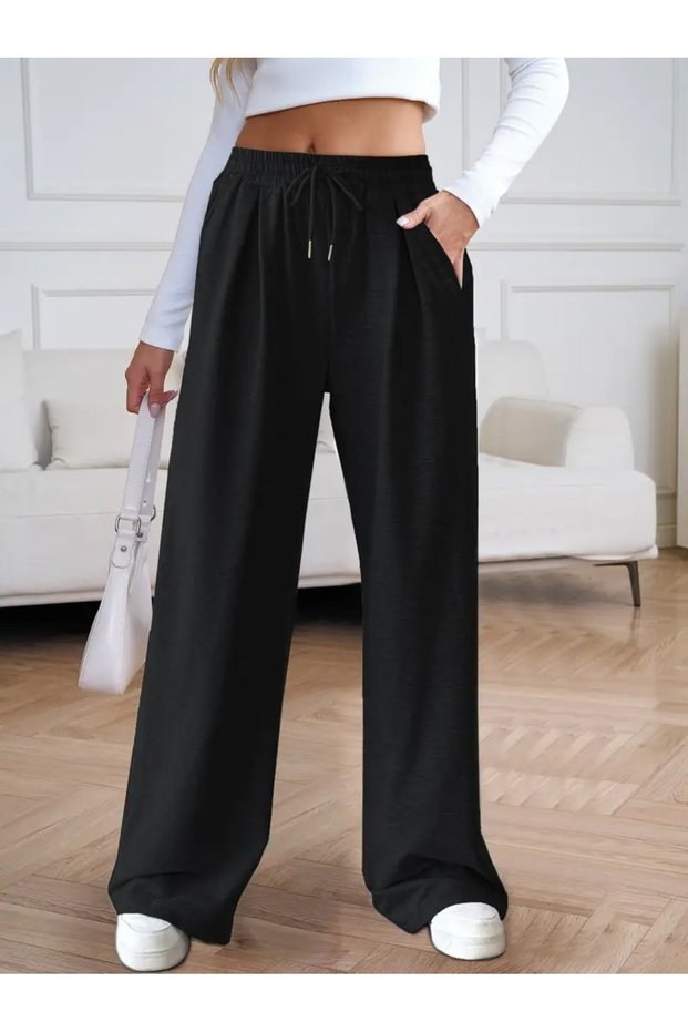 Women's Black Plus Size Baggy Loose Fit Stretchy Comfortable Fabric Sweatpants Bottoms SHAH MODAhjn