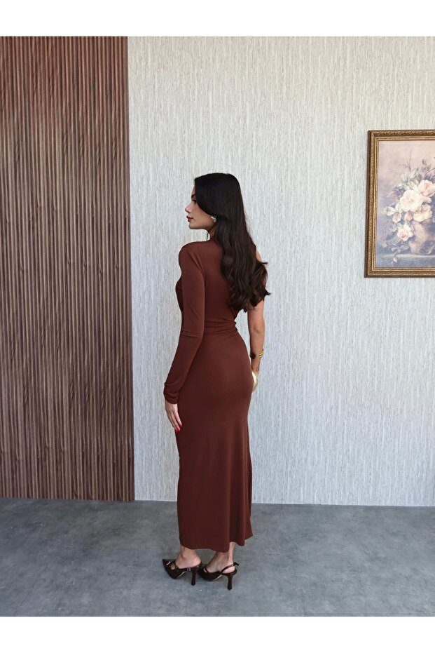 Bel Aksesuar Tek Kol Elbise - 5