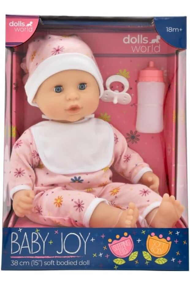 Baby Joy 15" Sleeping Eyes Doll with Bottle & Dummy – Gift for Kids 18+ Months