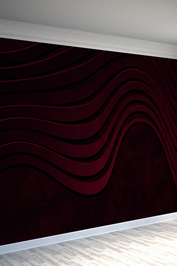 Bordo Dalgalı Tek Parça Tekstil Duvar Kağıdı - 1
