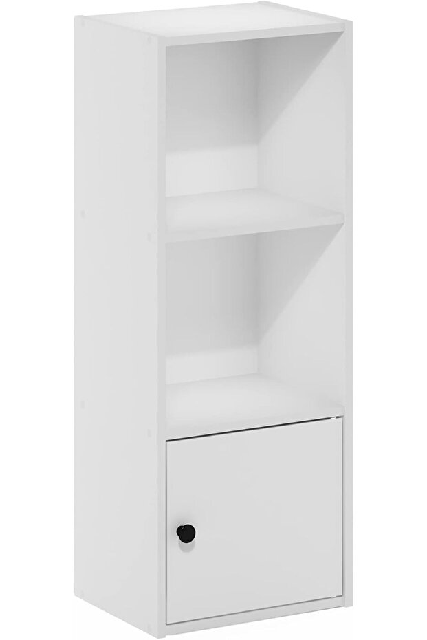 3-Shelf Bookcase with 1-Door Cabinet – White Wooden Storage & Display Unit - 2
