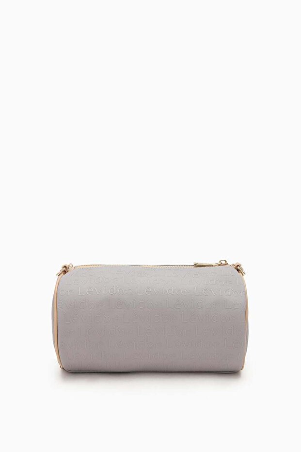 حقيبة يد على شكل أسطوانة مطبوعة باللون الرمادي - 5