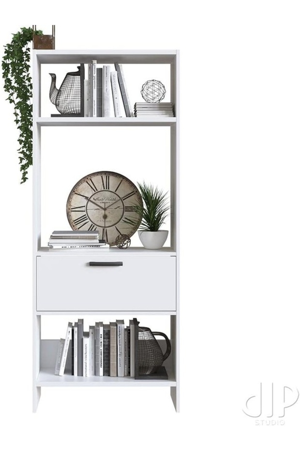 White 4-Tier Open Shelf Bookcase | Storage Unit with Drawer | Modern Display Cabinet - 2