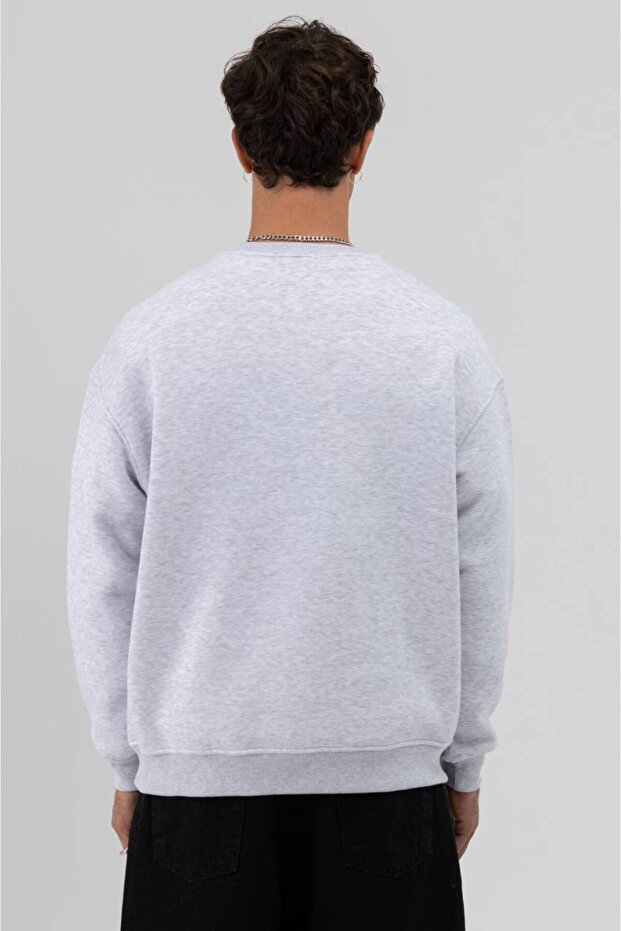 Basic Açık Gri Unisex Oversize Premium Sweatshirt - 4