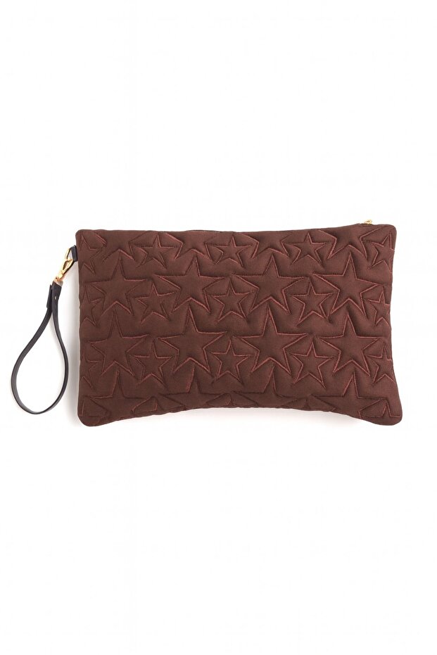 Yıldız Desenli Kahve Süet Portföy Çanta - 1