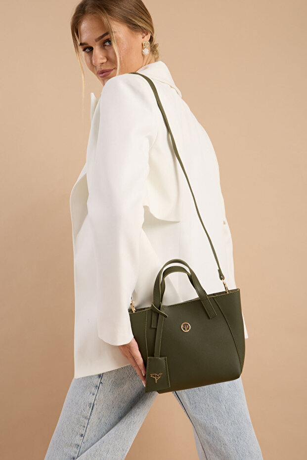Sofia Small Size Women's Khaki Green Shoulder Bag with Magnet Closure and Large Zipper Compartment