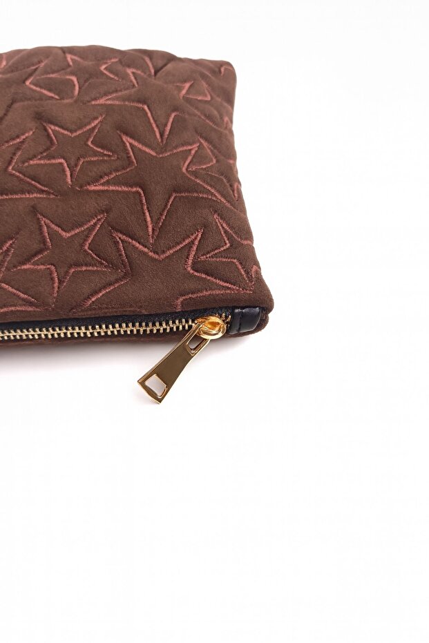 Yıldız Desenli Kahve Süet Portföy Çanta - 7