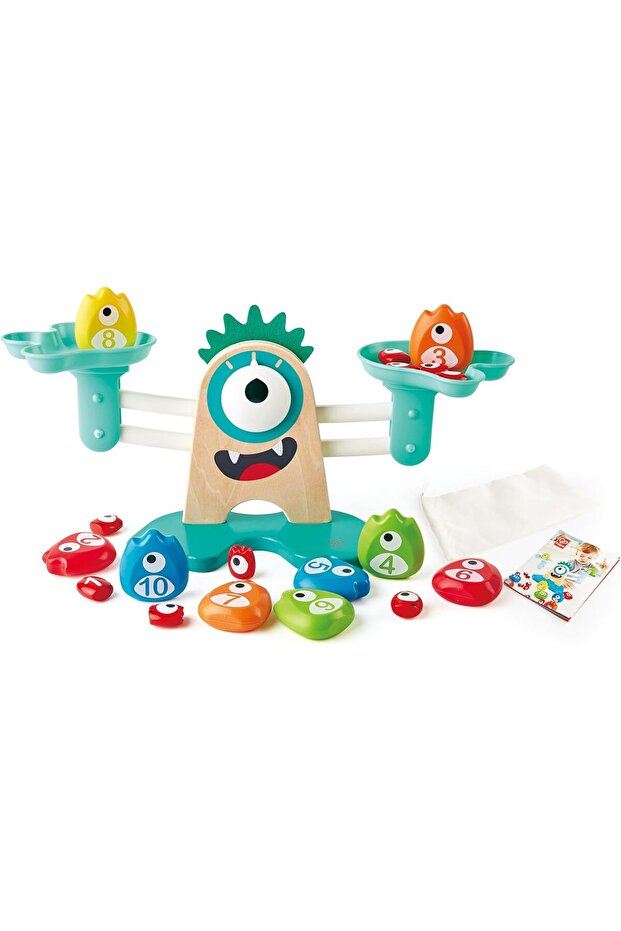 Monster Math Scale | 22-Piece Wooden Counting, Balancing, Measuring Weight Toy Playset for Pres - 1