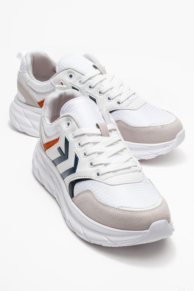 Lace-Up Men's Sports Shoes White Navy Orange
