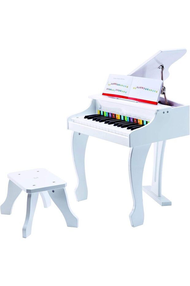 Deluxe White Grand Piano | Thirty Key Piano Toy with Stool, Electronic Keyboard Musical Toy Set
