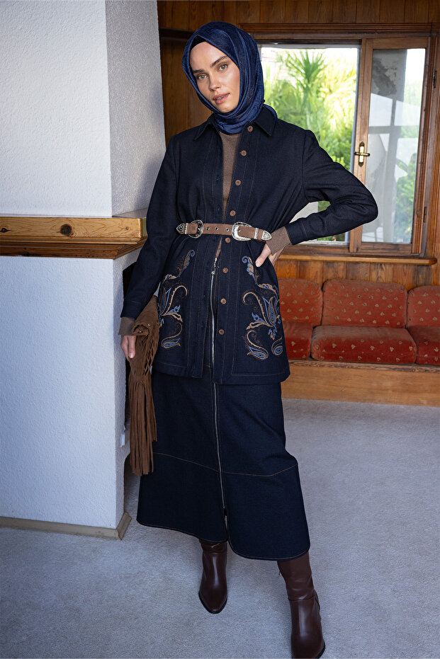 Süs Fermuarlı Etek - 1