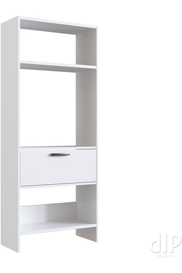 White 4-Tier Open Shelf Bookcase | Storage Unit with Drawer | Modern Display Cabinet - 4