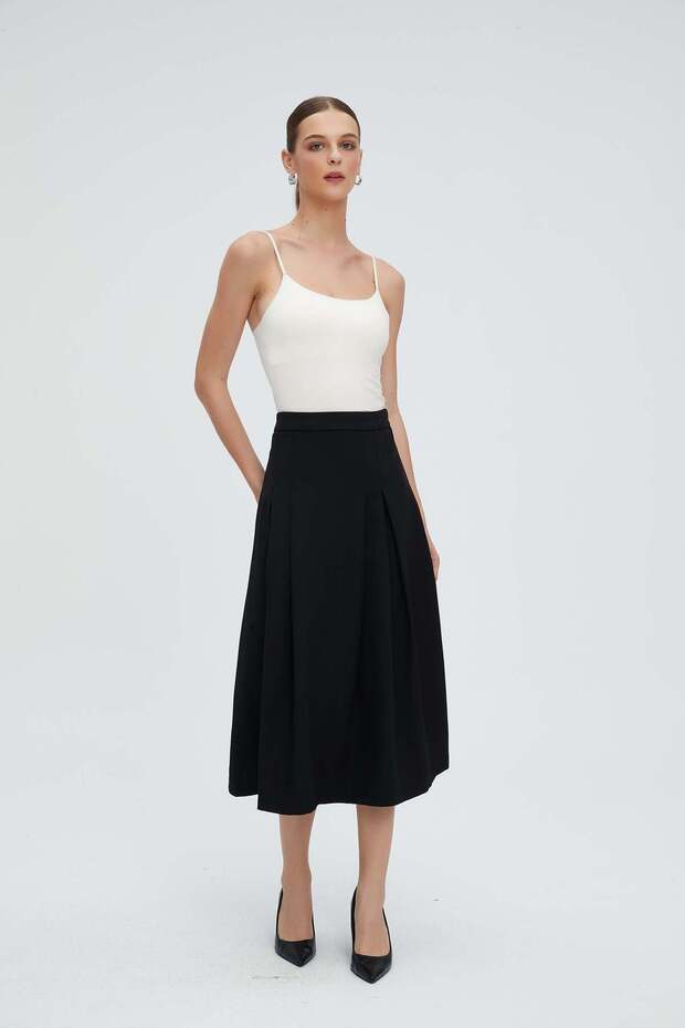 تنورة ميدي سادة مكشكشة - 1