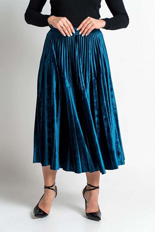 تنورة ميدي مطوية سادة - 1